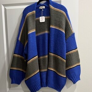 NWT Listicle Blue and Green open Cardigan with Tan Accents sz m